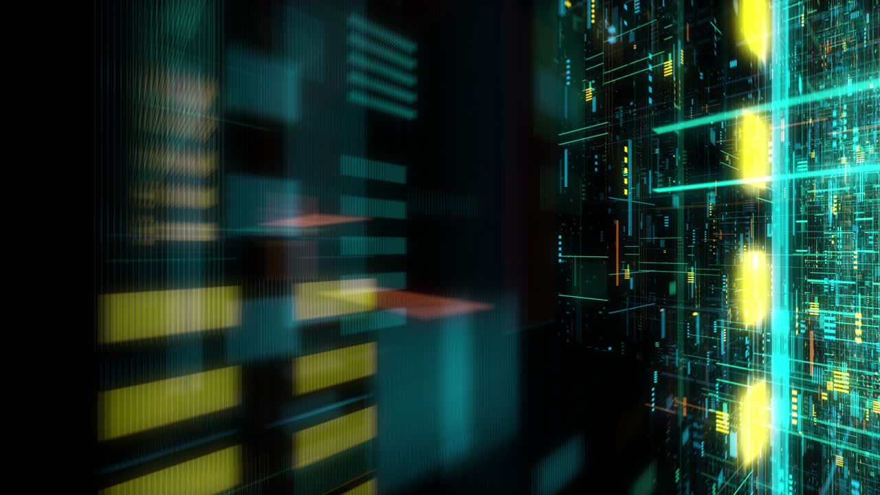 Seamless fly through of abstract circuitry with digital grid background