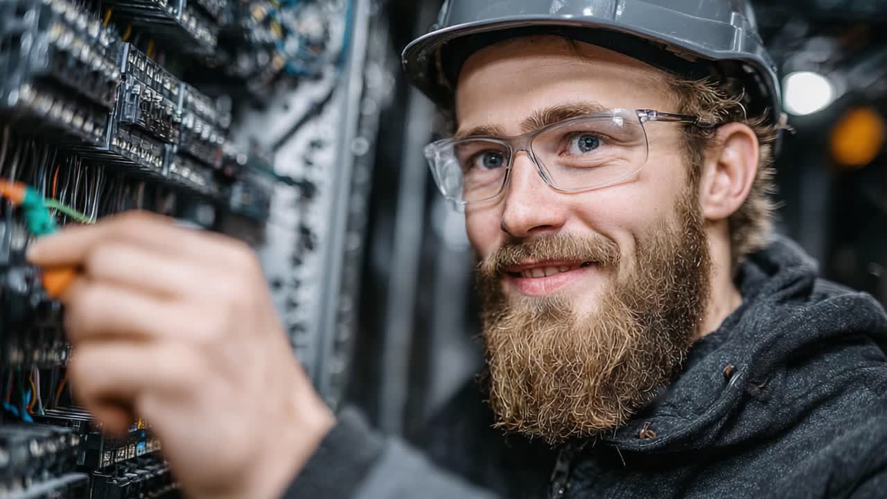 Expert Technician Working on Complex Wiring Systems in a High-Tech Environment, Showcasing Skill and Precision in Electrical Maintenance and Repair Tasks