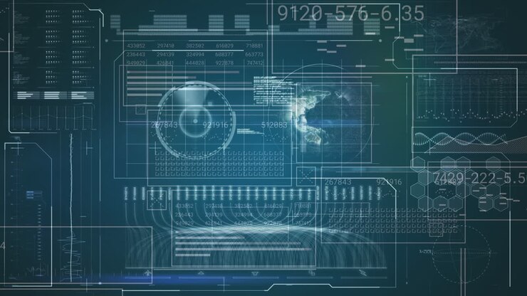 Animation of data processing on blue background