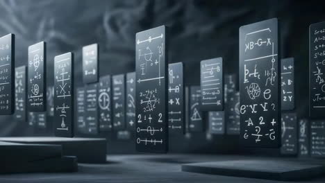 floating mathematical equations and abstract symbols