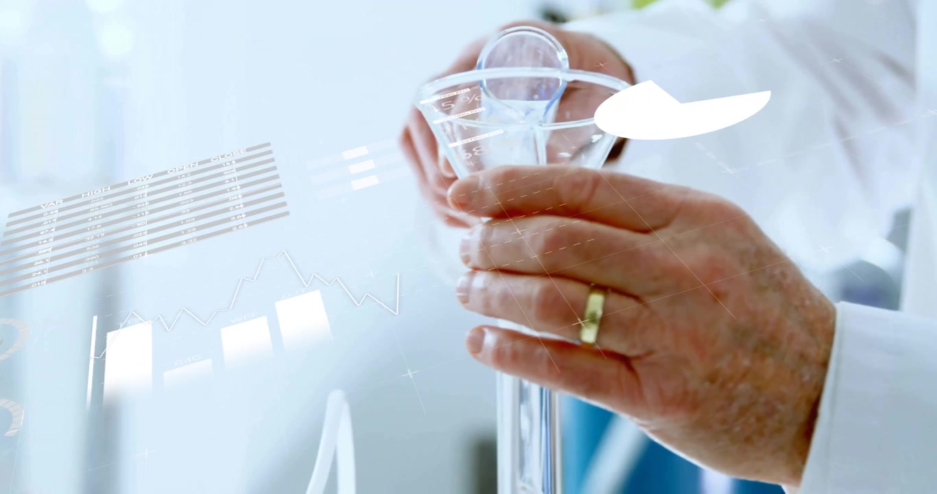 Scientist Working in Laboratory with Digital Data Visualization