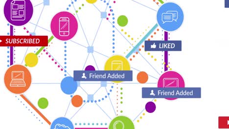 animation of network of connections with icons on white background