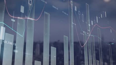 Animación-Del-Procesamiento-De-Datos-Estadísticos-Frente-A-La-Vista-Aérea-Del-Paisaje-Urbano