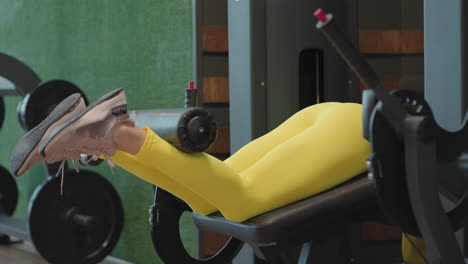 mujer hispana en forma realizando levantamiento de pesas ejercicio de levantamiento de peso con barra en el gimnasio en ropa deportiva amarilla. mujer morena haciendo ejercicio de levantamiento de peso con barra