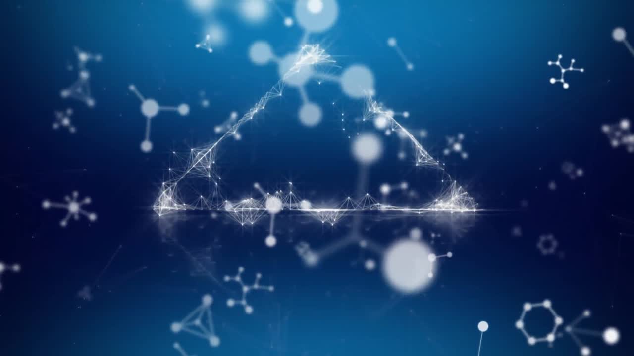 파란색 배경에 있는 삼각형 연결 네트워크와 작은 네트워크의 애니메이션
