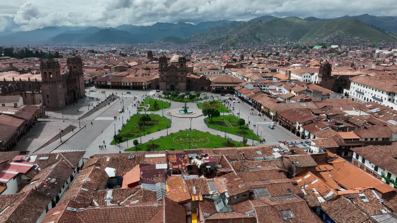Establishing Aerial Fly Drone View of Cusco Peru