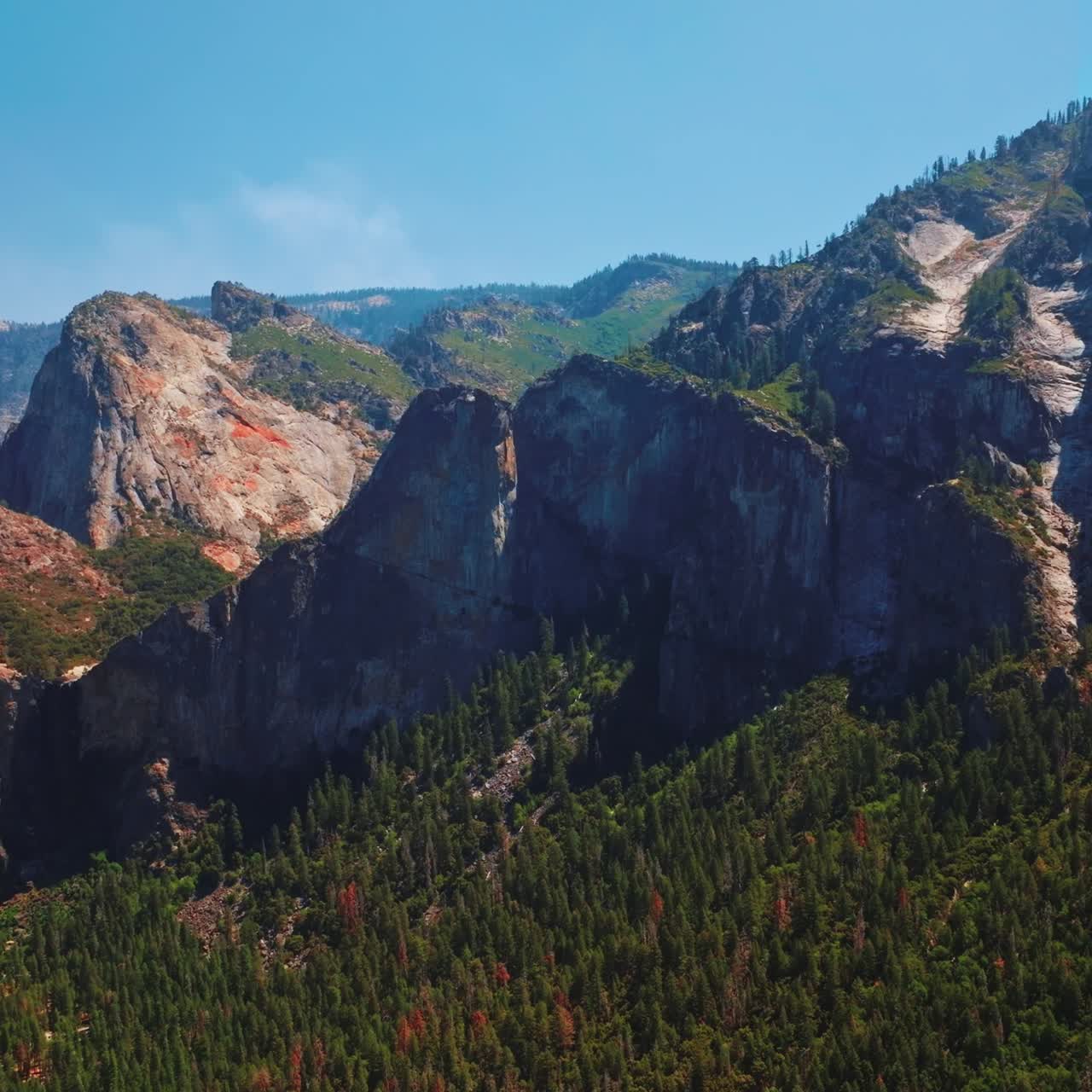 Aerial view Yosemite national park. Scenic outdoor rock landscapes