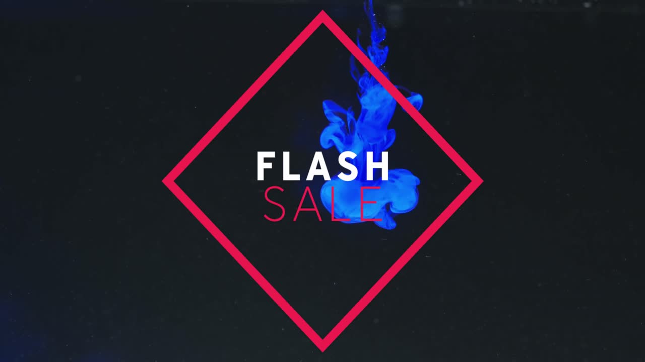 animación del texto de venta flash con formas azules sobre fondo negro
