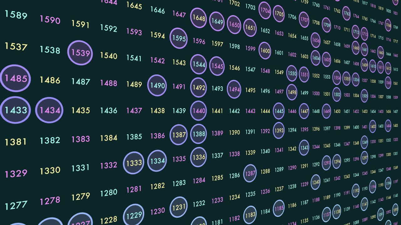 patrón de números aleatorios en filas en el espacio oscuro