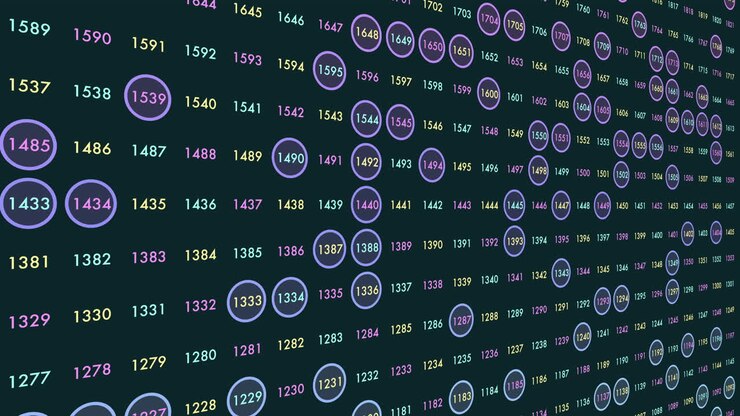Random numbers pattern in rows on dark space