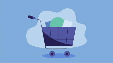 mercado de carrito de compras con etiquetas animación