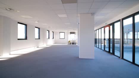 slow establishing shot of an empty office undergoing renovations awaiting desks