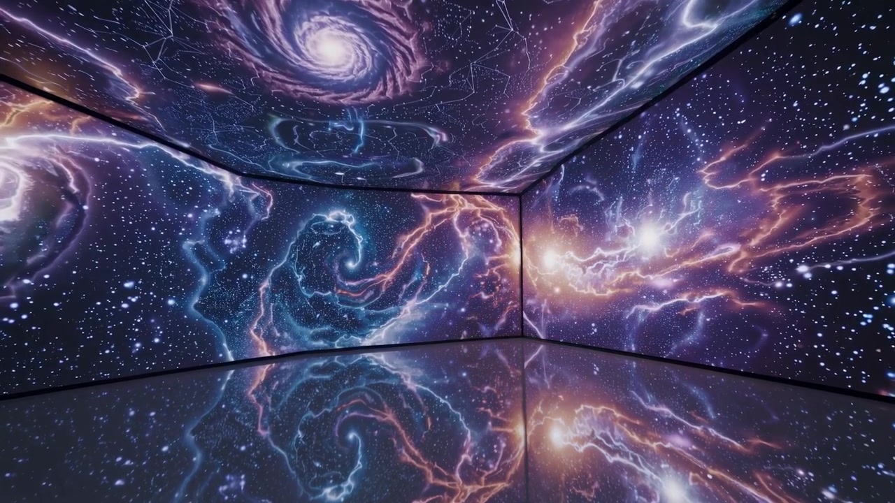 Immersive Room with Dynamic Cosmic Galaxy and Nebula Projection