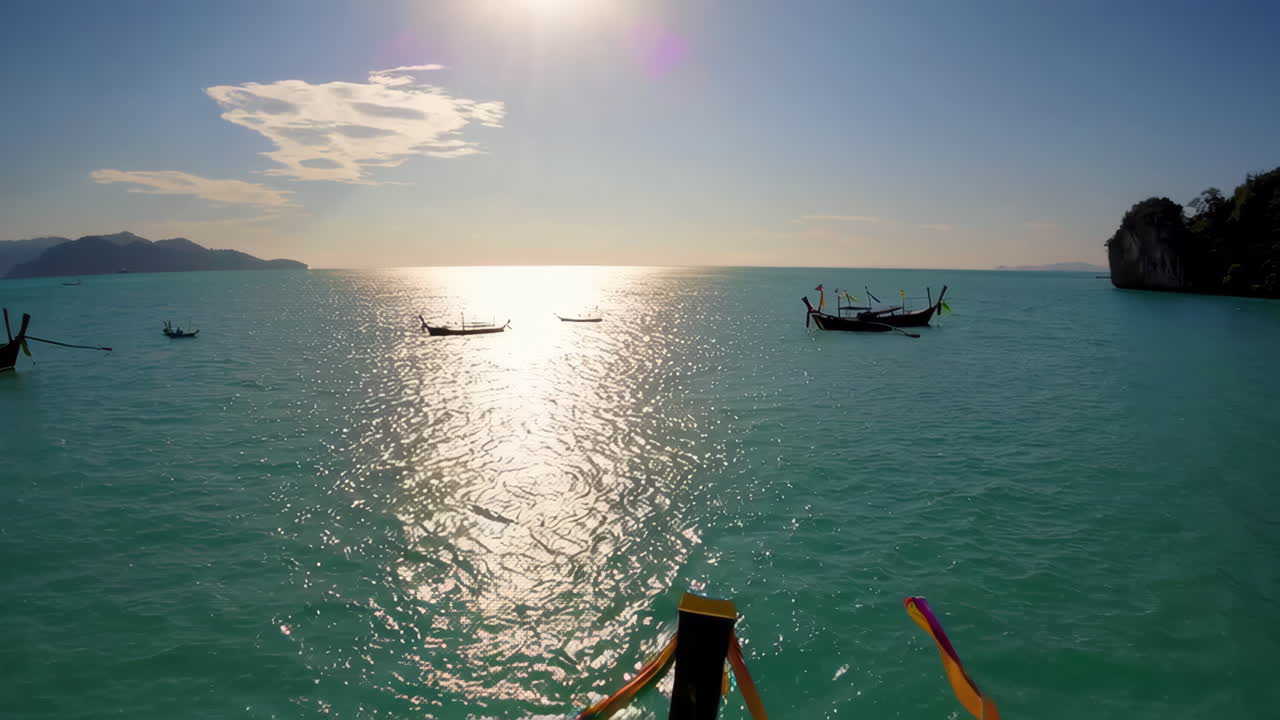 Tropical Beach Scene with Longtail Boats