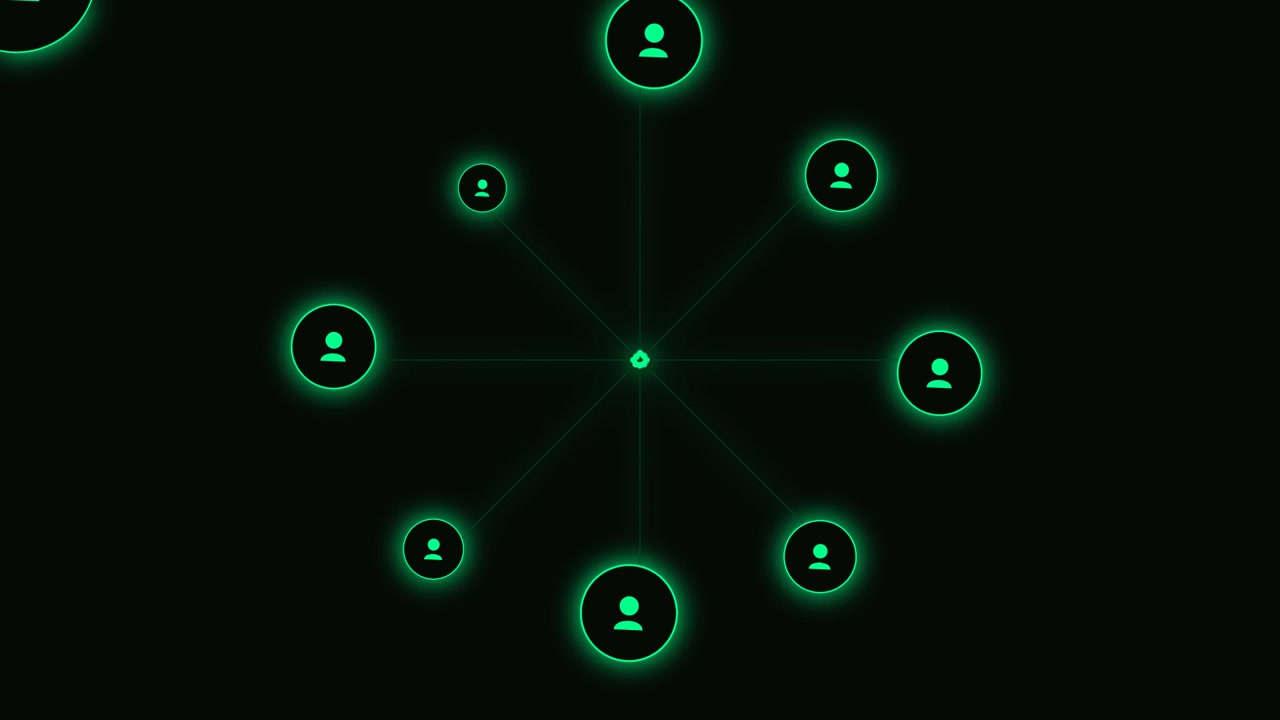 Connessione di rete digitale con icone utente luminose