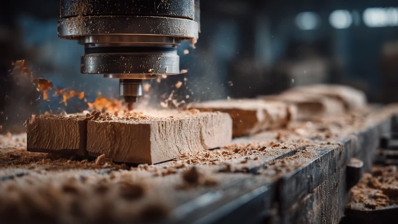 Lavorazione del legno di precisione: una macchina CNC intaglia e modella blocchi di legno, mettendo in mostra la complessità e l'arte dell'artigianato moderno in un ambiente di laboratorio ben illuminato