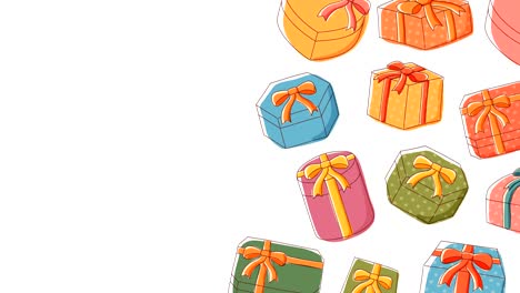 icono de caja de regalo patrón móvil fondo dibujos animados niños dibujo a mano ilustración, feliz cumpleaños diseño conceptual aislado en fondo blanco animación de bucle sin costuras 4k, con espacio de copia central