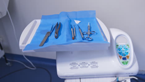 dental instruments on tray in a dental office