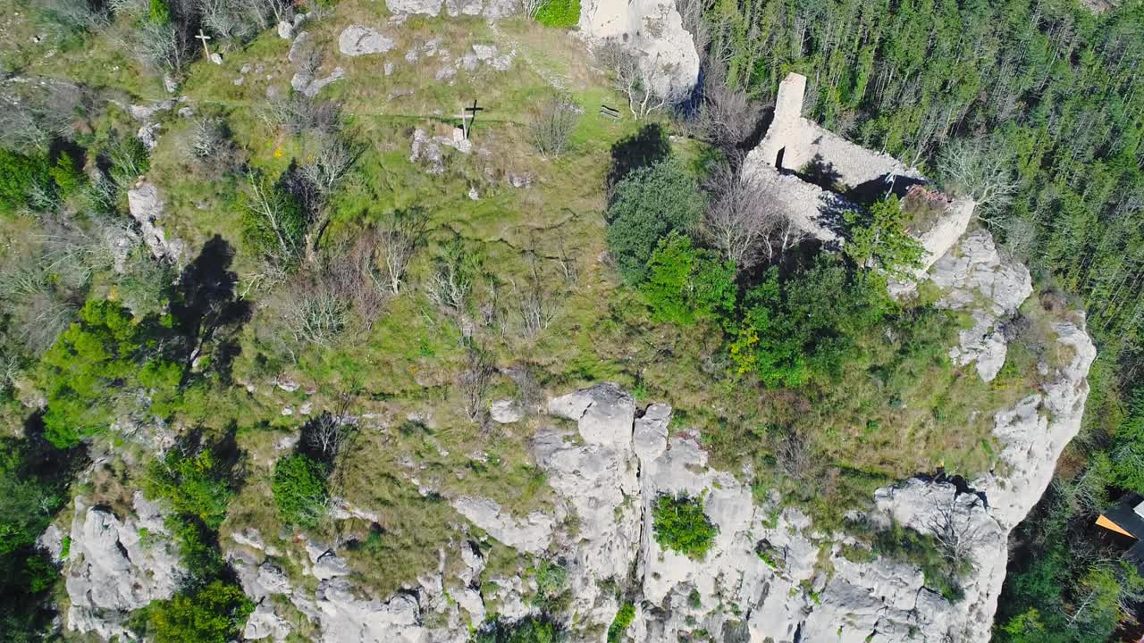 amazing cliffs in the mountains near Motovun, Croatia. Aerial forward