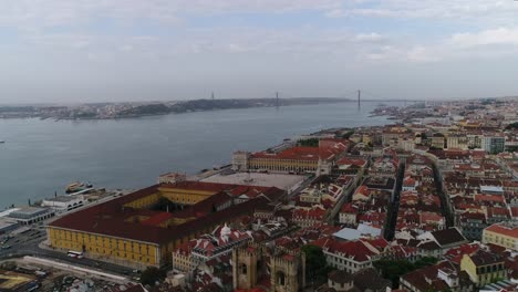 aerial view over commerce square in lisbon called praca do comercio the central market square