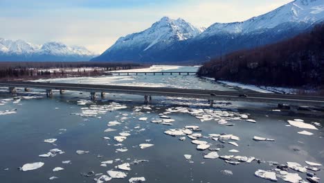 4k 30fps aerial video of the spring breakup, on the knik river, between anchorage and wasilla, alaska