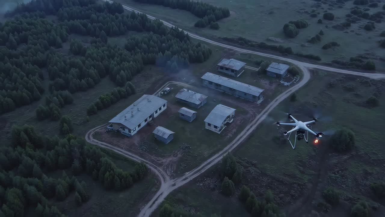 Drone Footage of Rural Area with Buildings and Forest