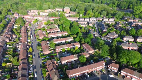 4k aerial shot of typical british houses from above in the morning and housing crisis