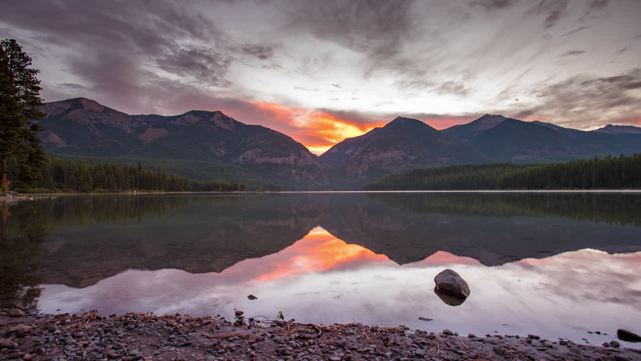 Scenic Sunrise At Holland Lake In The Flathead National Forest, Montana, USA - Timelapse