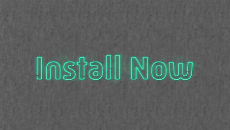 animation of blue neon text, install now, on grey background