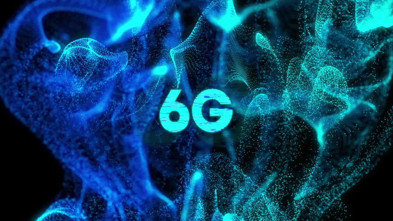 animazione di testo 6g su onda in movimento incandescente