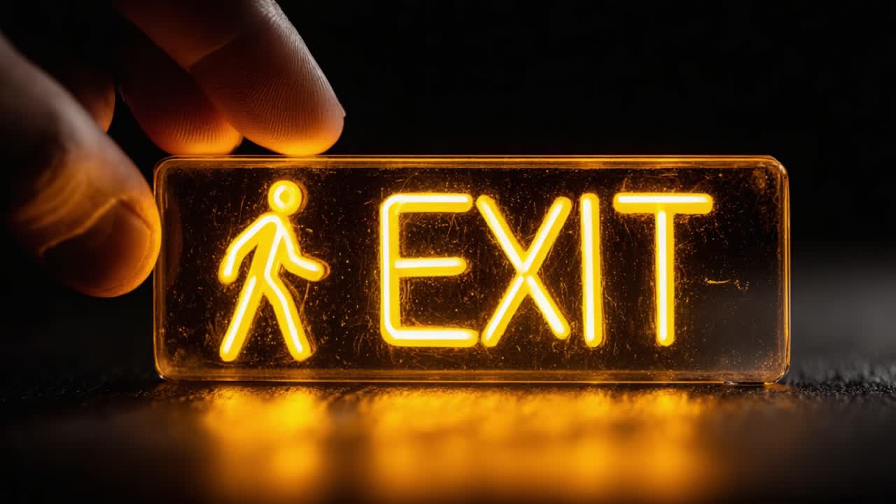 A Close-Up View of a Glowing EXIT Sign Being Adjusted, Highlighting Safety and Navigation in Low-Light Environments with a Focus on Emergency Protocols