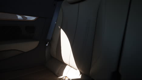 close up of a perforated leather backseat in a luxury car