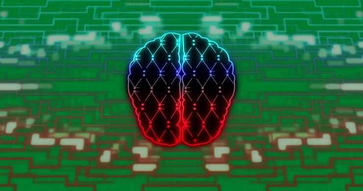 Animation of brain over network of connections, created using generative ai technology