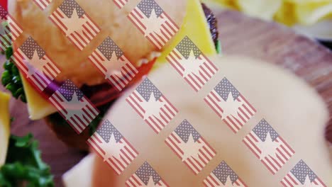 animation of usa flags over hamburgers