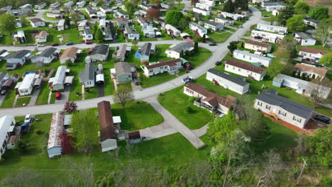 low income housing mobile home trailer park in rural america during spring season