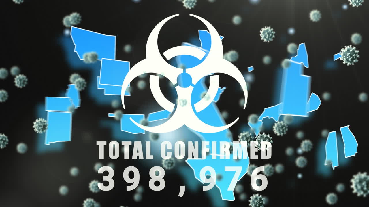 기호와 코로나19 세포가 떠다니는 퍼즐의 애니메이션