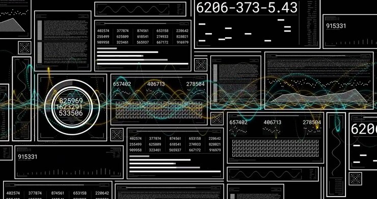 Digital Data Dashboard with Animated Graphs and Numerical Statistics