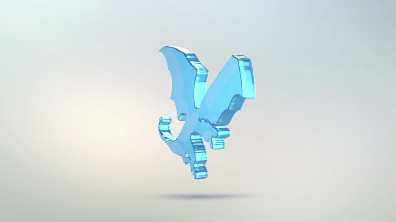 icono de dragón de vidrio. símbolo giratorio transparente de un dragón animal con un canal alfa