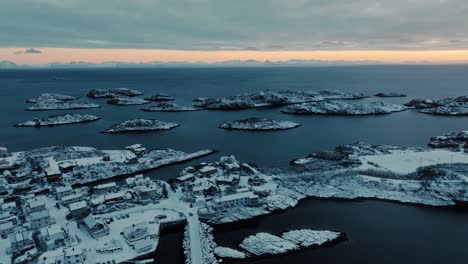 Aerial-view-of-Lofoten-Islands-beautiful-landscape-during-winter