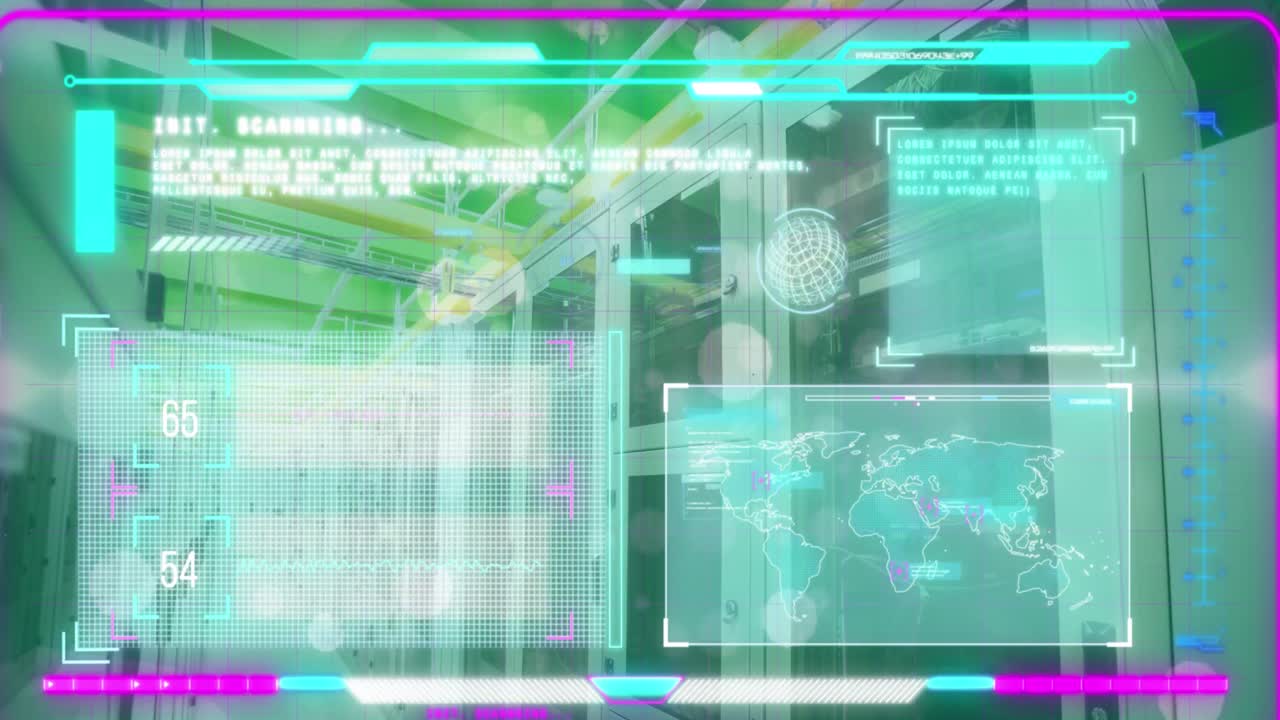 데이터 처리 및 컴퓨터 서버 에 떠 있는  점과 인터페이스의 애니메이션