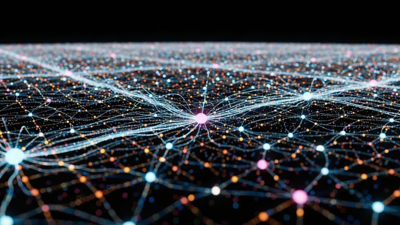 An Intricate Visualization of Abstract Network Connections Highlighting Dynamic Patterns and Interconnected Nodes in a Digital Landscape