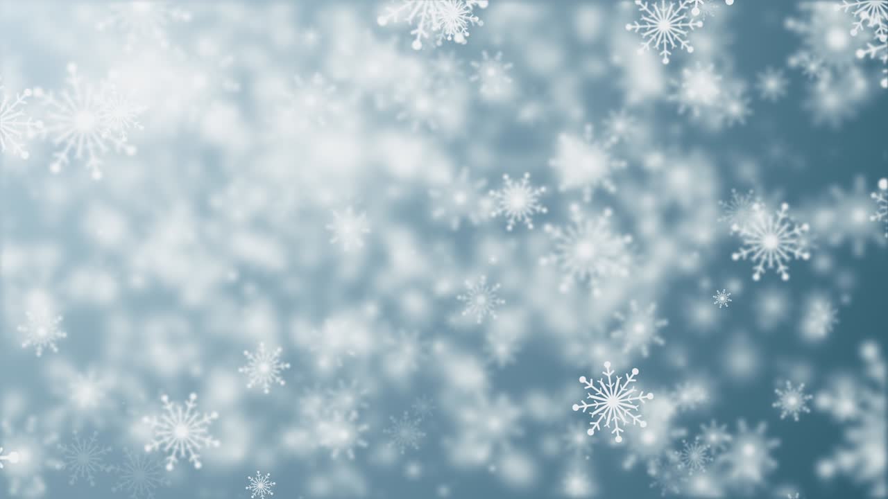 la caída de copos de nieve blancos y luces bokeh con azul claro. 4k 3d bucle de fondo de navidad. celebración, acción de gracias feliz navidad, vacaciones, invierno, año nuevo, copo de nieve, festivo, copo de nieve.