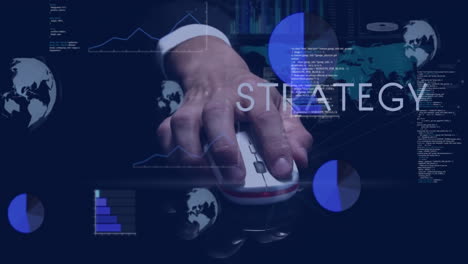 hand using computer mouse with strategic data and graphs overlay animation