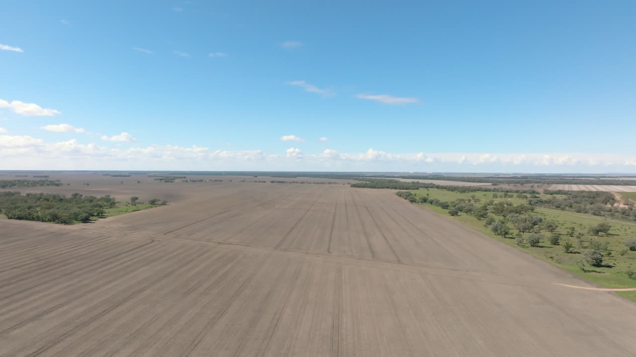 Aerial: Plowed cotton fields near Moree, Australia