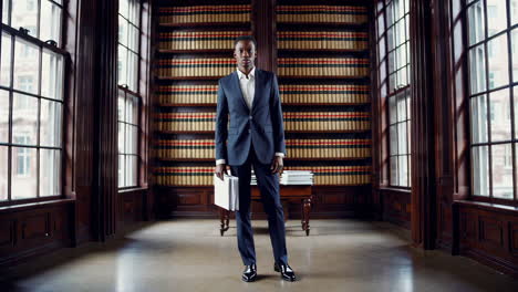 man in suit in a library