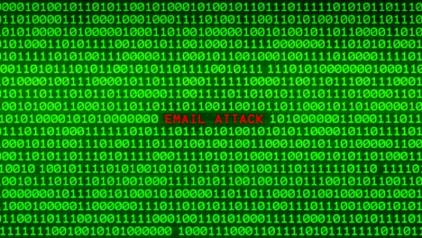 ataque de correo electrónico palabra reveladora en la pared de código binario verde entre el fondo de la matriz de datos binarios aleatorios