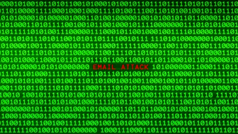 email attack word revealing on wall of green binary code  between random binary data matrix background