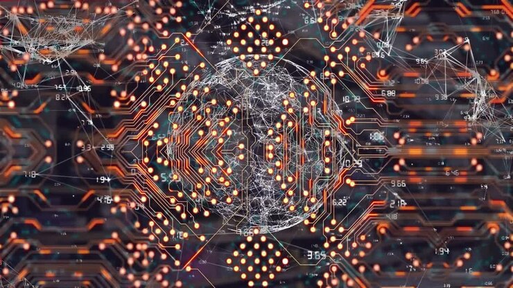 Animation of globe and processor socket over dark background