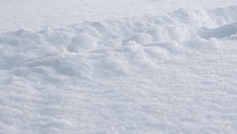 person's legs are walking through deep snow in close up shot