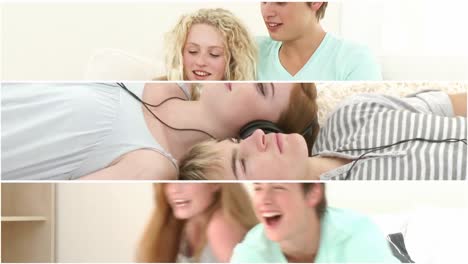 loving couples of teenagers relaxing